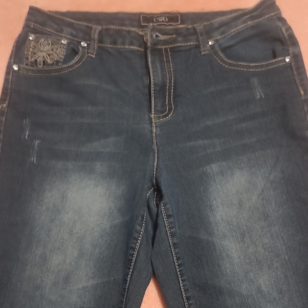 Cato Dark Blue Straight Leg Jeans with Embroidery